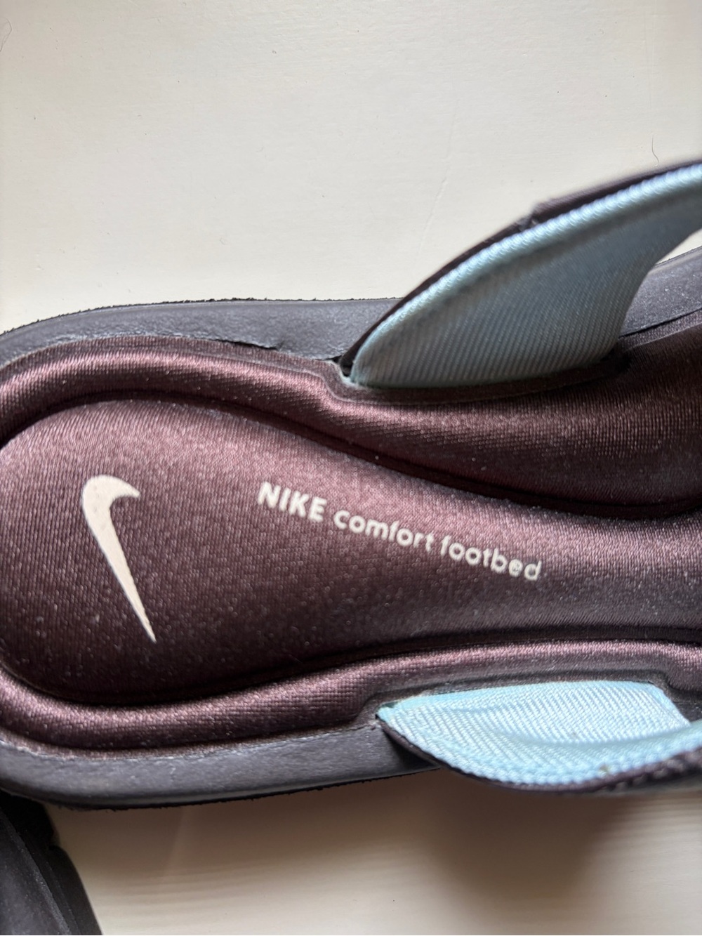 Nike Women's Brown and Light Blue Foam Flip Sandals - Picture 4 of 5